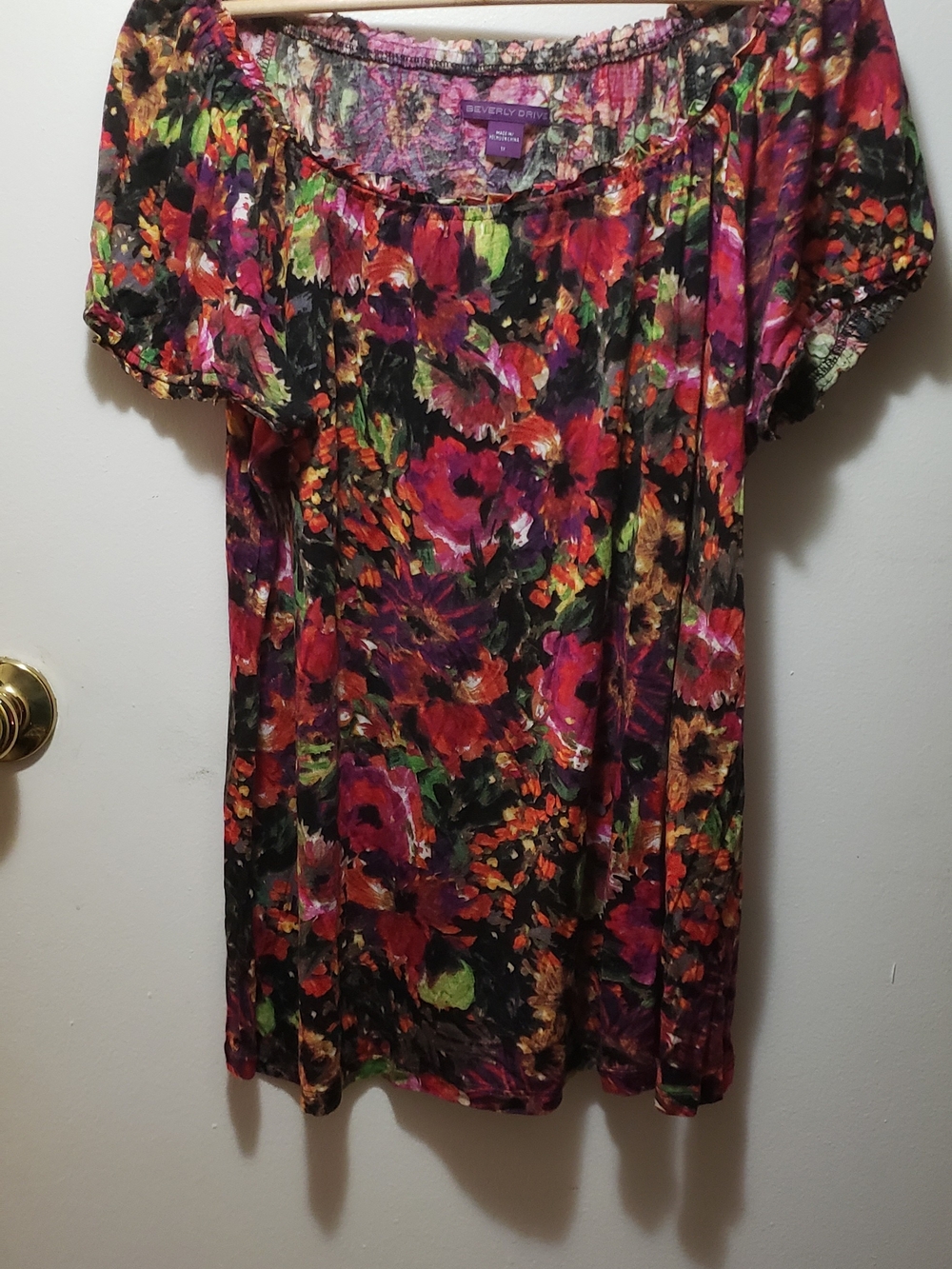 Beverly Drive Bright Floral Scoop Neck WomenTop - Multi-Color
